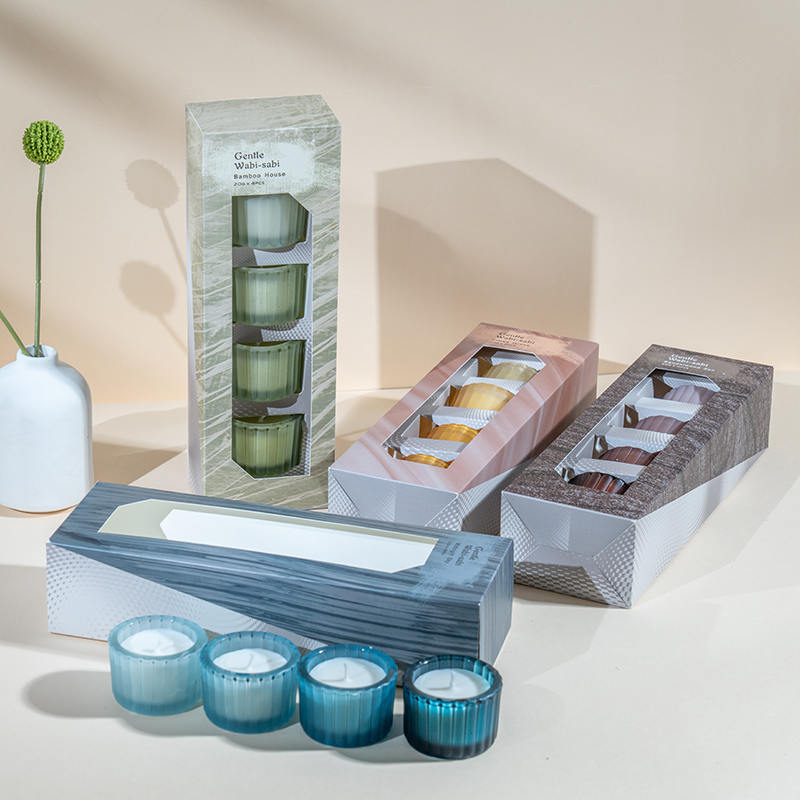 4টি উল্লম্ব ডোরাকাটা ছোট বামন কাচের মোমবাতি কাপের সেট