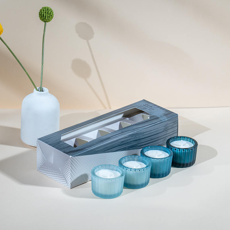 4টি উল্লম্ব ডোরাকাটা ছোট বামন কাচের মোমবাতি কাপের সেট