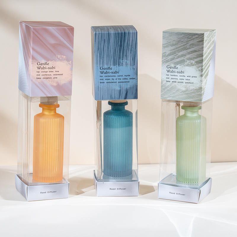 উচ্চ উল্লম্ব স্ট্রাইপ বৃত্তাকার কাচের বোতল রিড ডিফিউজার-সুগন্ধ ডিফিউজার তেল প্রস্তুতকারক