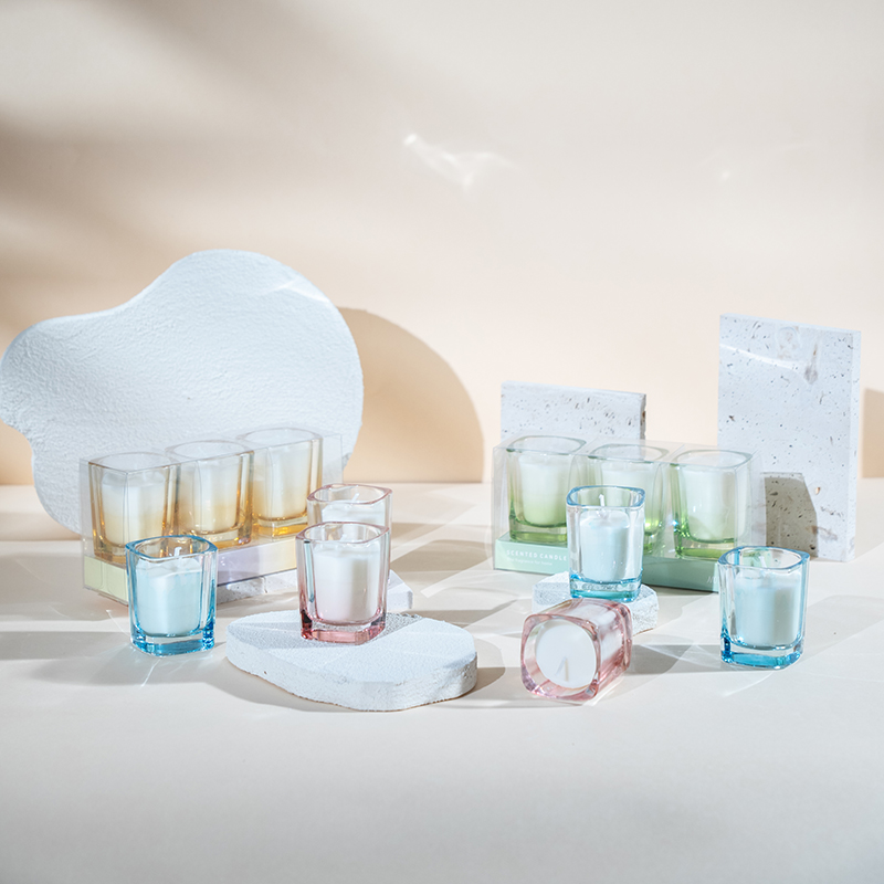 গ্রেডিয়েন্ট রঙ সহ 3 পিসি বর্গাকার মোমবাতি সেট