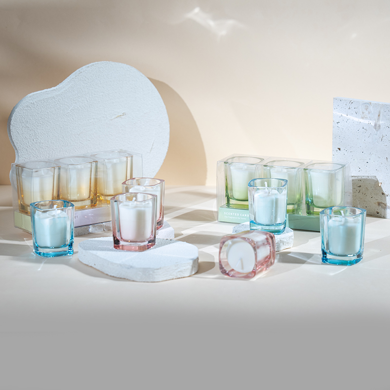 গ্রেডিয়েন্ট রঙ সহ 3 পিসি বর্গাকার মোমবাতি সেট