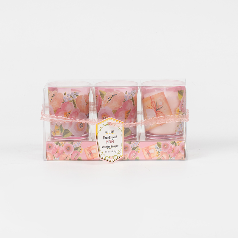 মাদার ডে ক্লাসিক ছোট বৃত্তাকার কাচের কাপ সুগন্ধযুক্ত মোমবাতি 3PCS সেট-ইকো সয়া মোমবাতি প্রস্তুতকারক