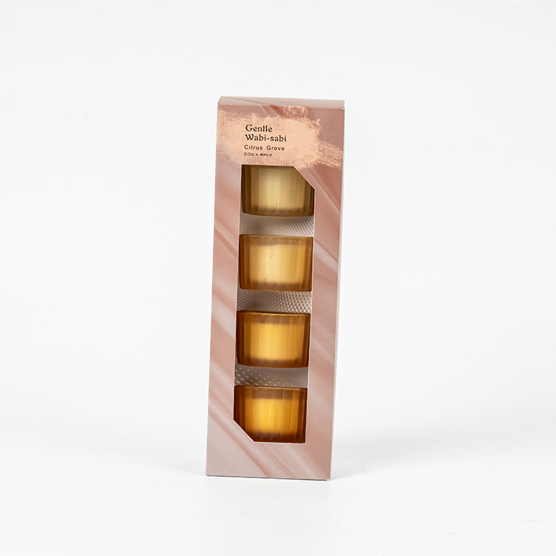 4টি উল্লম্ব ডোরাকাটা ছোট বামন কাচের মোমবাতি কাপের সেট